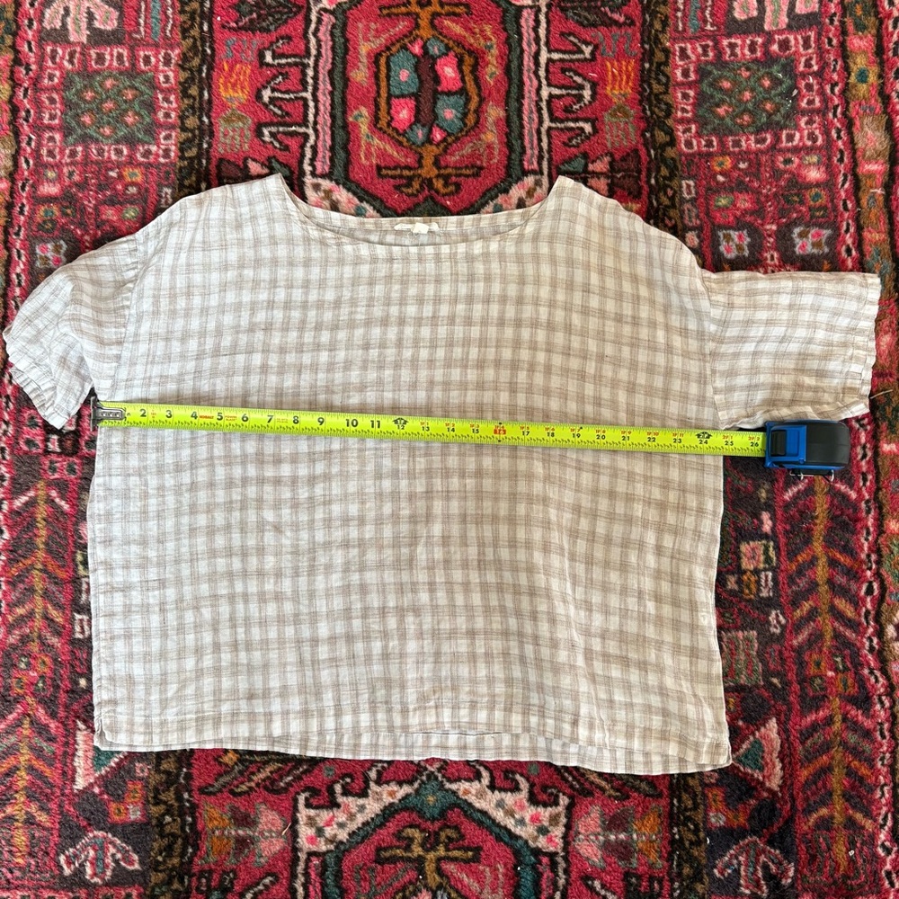 EUC Eileen fisher 100% linen gingham boxy top size medium - Picture 5 of 9